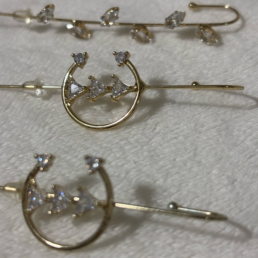 Gold Coloured and Crystal Earrings Set of 3 - Costume Jewelry